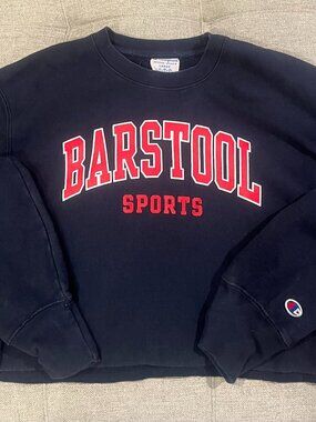 Champion Barstool Sports Cropped Crewneck in Navy Blue